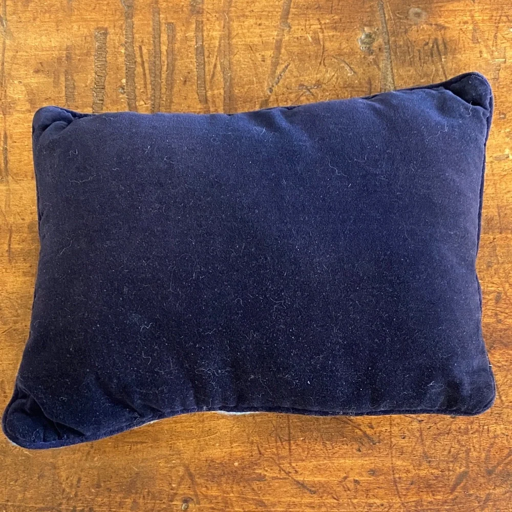 Unto Us a Child is Born Vintage Needlepoint Pillow with Blue and Gold Design